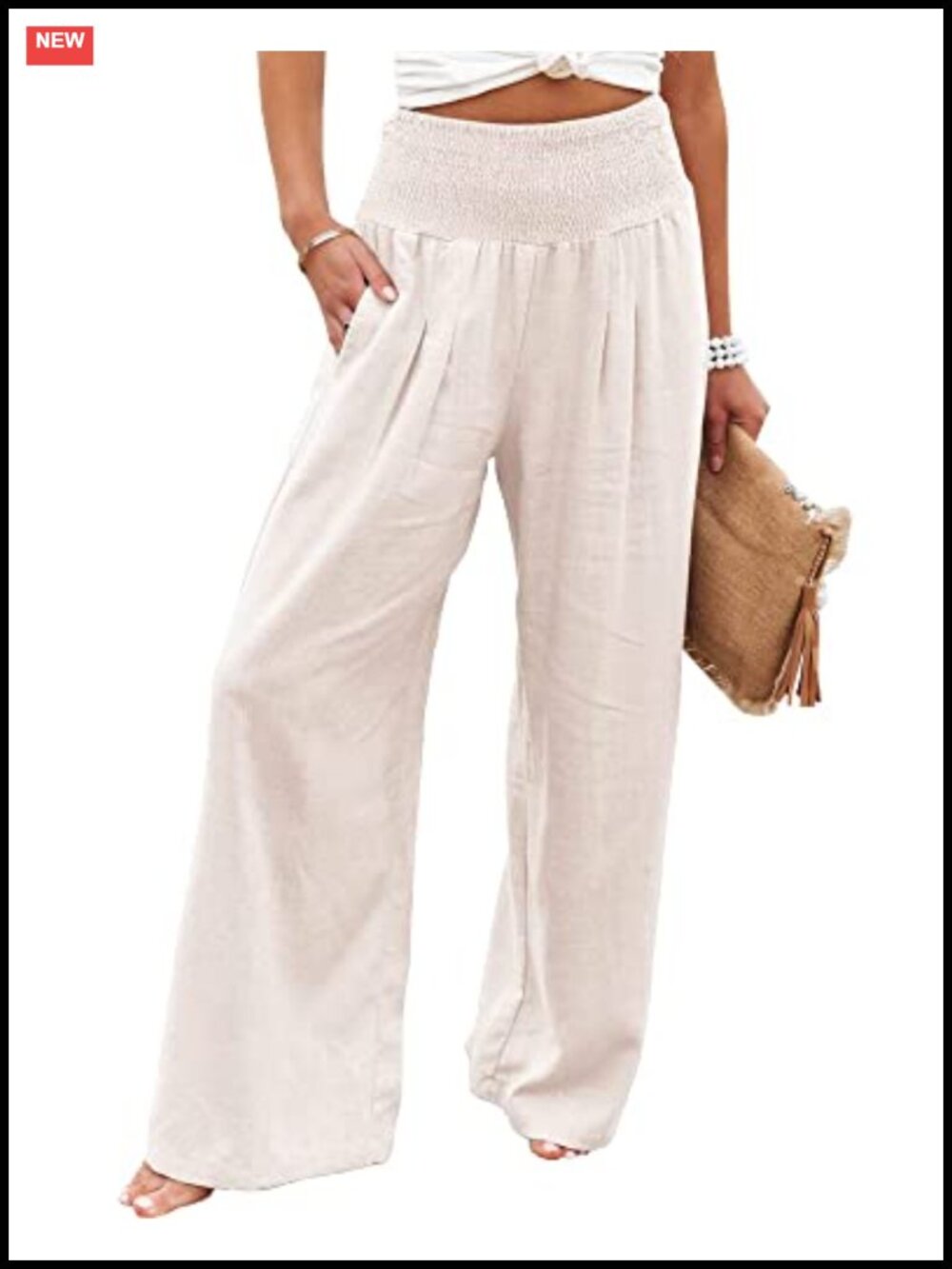 High Waisted Cotton Linen Palazzo Pants Wide Leg Lounge Pants with Pockets